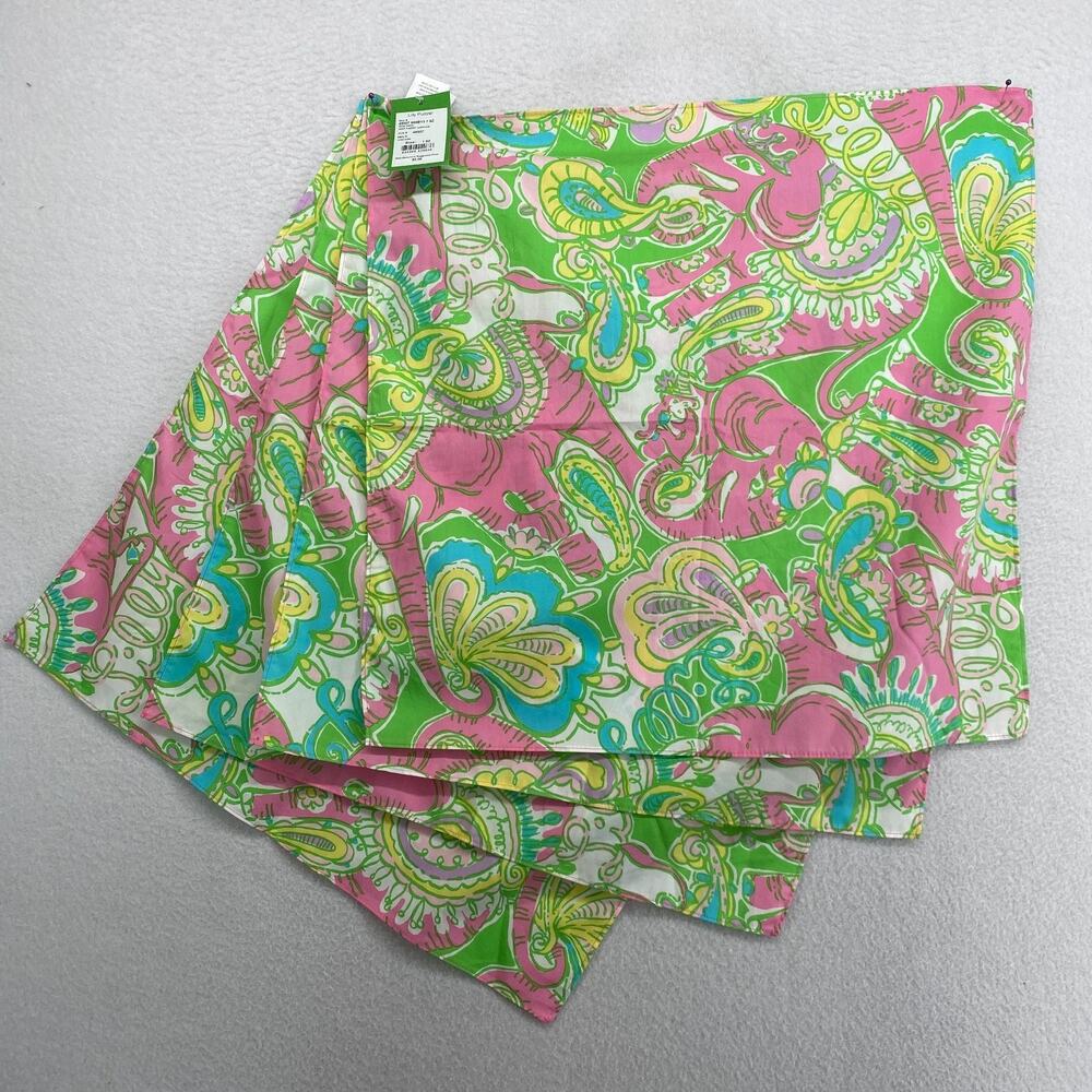 LILLY PULITZER Set of 4 Napkins Chin Chin Elephant Paisley Print Green 20x20